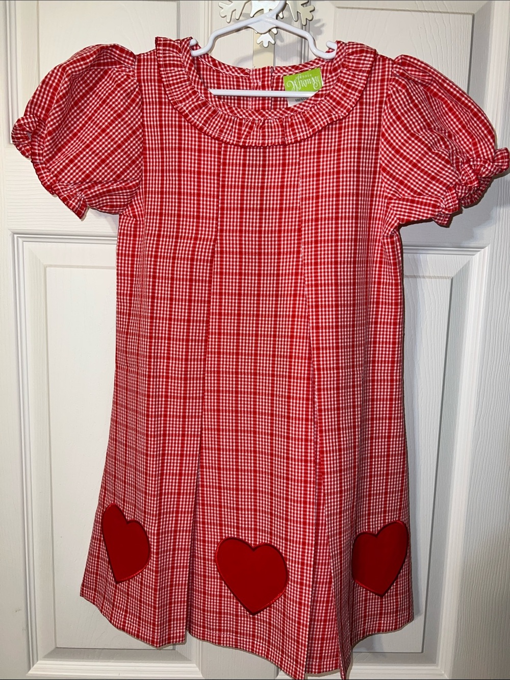 Kids Red Plaid Dress with Heart Appliques